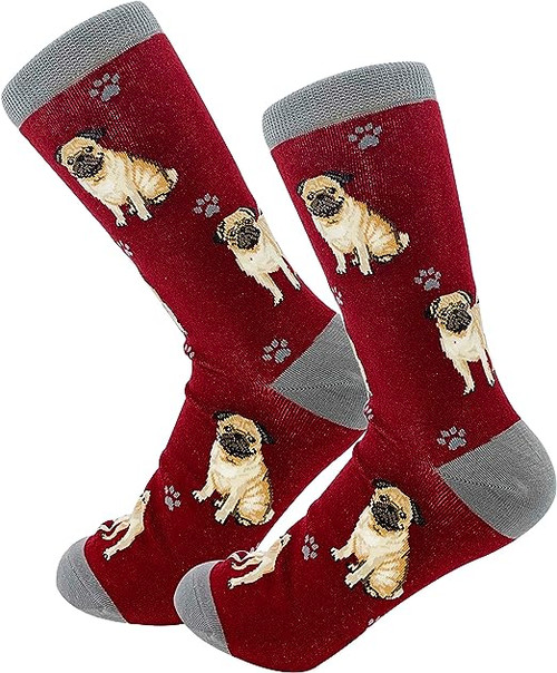 E & S Imports Pet Lover Socks Tan Pug Dog, Unisex, One Size Fits Most 