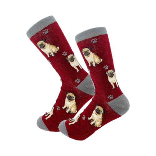 E & S Imports Pet Lover Socks Tan Pug Dog, Unisex, One Size Fits Most 