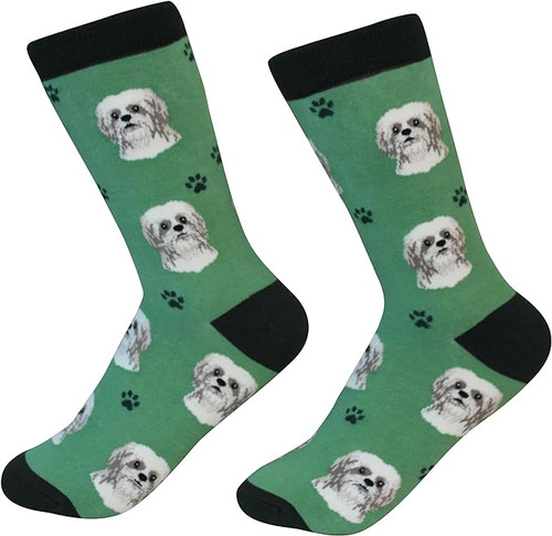 E&s Imports Pet Lover Socks Tan & White Shi Tzu Dog, Unisex, One Size Fits Most 