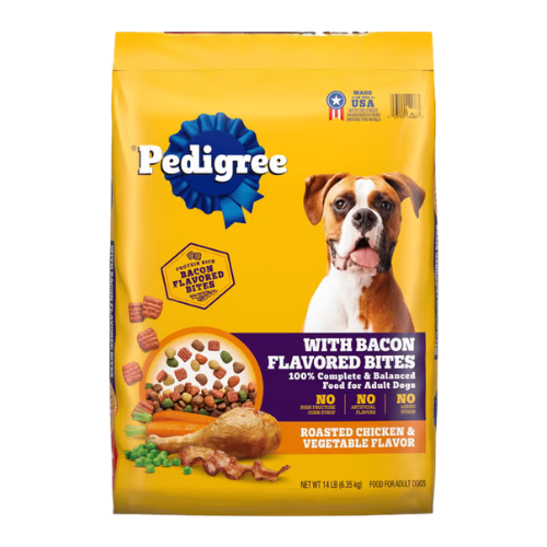 Pedigree Roasted Chicken & Vegetable Flavor with Bacon Flavored Bites Dry Dog Food  44 lb