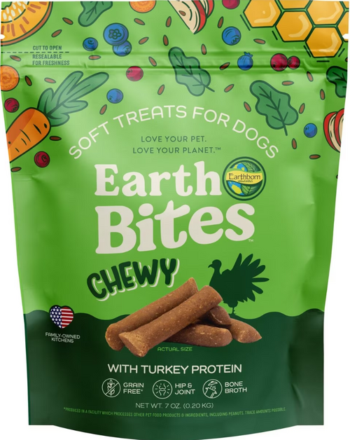 Earthborn EarthBites Grain-Free Chewy Dog Treats with Turkey Protein 7 oz