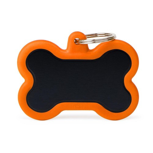 Myfamily Hushtag Bone XL Black Aluminum & Orange Rubber Pet Identification Tag 