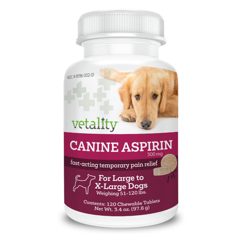 Vetality Canine Aspirin- Fast Acting Pain Relief for Dogs Over 50 lbs 120 ct