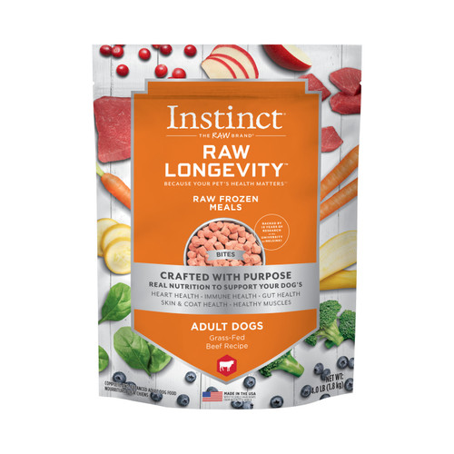 Instinct Raw Longevity Frozen Bites Grass-Fed Beef Recipe for Dogs 4 lb