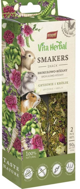 A&E Vitapol Vita Herbal Smakers Broccoli Rose Small Animal Treats 2 pk