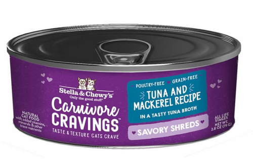 Stella & Chewy's Carnivore Cravings Savory Shreds Tuna & Mackerel Recipe Canned Cat Food