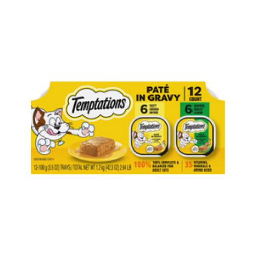 Whiskas Temptations Pate in Gravy Flavor Variety Wet Cat Food 3.5 oz/ case of 12