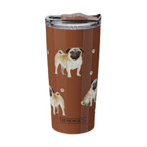 E & S Imports Serengeti Pug Stainless Steel, Vacuum Insulated Tumbler with Spill Proof Lid 20 oz