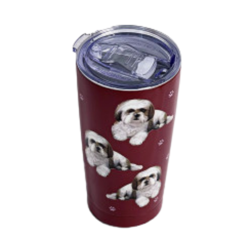 E & S Imports Serengeti Tan Shih Tzu Stainless Steel, Vacuum Insulated Tumbler with Spill Proof Lid 20 oz