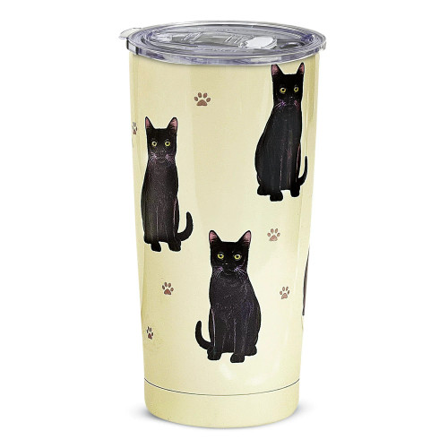 E & S Imports Serengeti Black Cat Stainless Steel, Vacuum Insulated Tumbler with Spill Proof Lid 20 oz