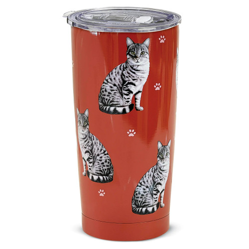 E & S Imports Serengeti Silver Tabby Cat Stainless Steel, Vacuum Insulated Tumbler with Spill Proof Lid 20 oz