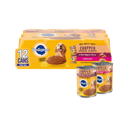 Pedigree Chopped Ground Dinner Filet Mignon & Beef Adult Canned Dog Food Variety Pack 13.2 oz/Case of 12