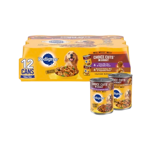 Pedigree Choice Cuts in Gravy Prime Rib, Rice & Vegetable Flavor & Roasted Chicken Adult Canned Dog Food Variety Pack 13.2 oz/Case of 12