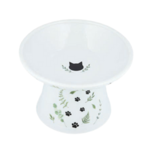 Necoichi Go Green Extra Wide Raised Cat Porcelain Food Bowl 4 x 6 in