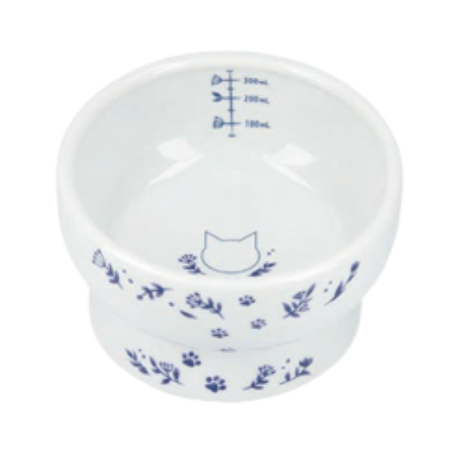 Necoichi Nordic Blue Raised Cat Porcelain Water Bowl 10 oz