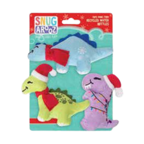 Snugarooz Holiday Christmas Dinos Plush Dog Toys 3 pk