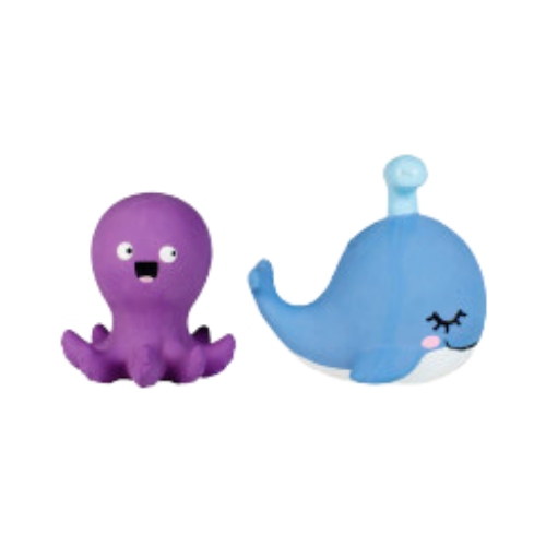 Pet Fringe Studio Summer Happy To Sea You Whale & Octopus Latex Dog Toys 2 pk