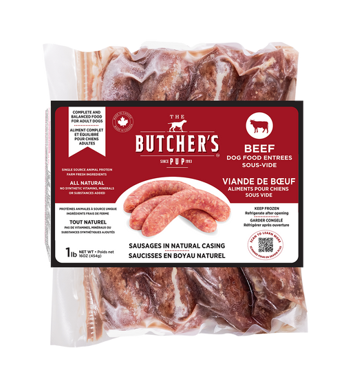 The Butcher's Pup Frozen Beef Sous-Vide Sausages Dog Treats 1 lb