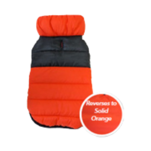 Spot Reversible Orange Puffer Dog Coat