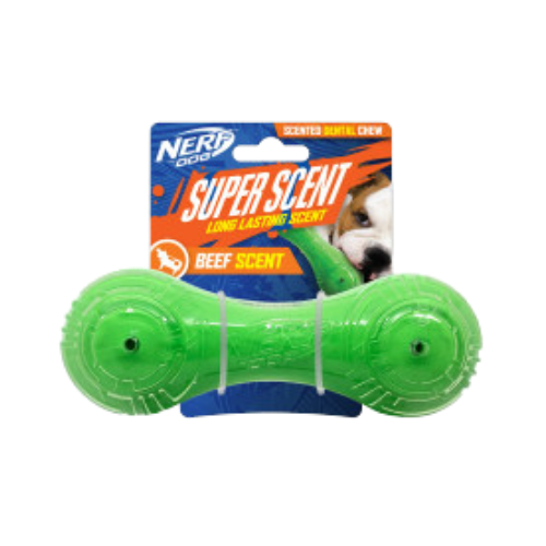 Nerf TPR Super Scent Beef-Scented Barbell Dog Chew Toy 7 in
