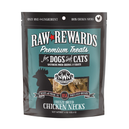 Northwest Naturals Raw Rewards Premium Treats Freeze Dried Chicken Necks for Dogs & Cats 4 oz