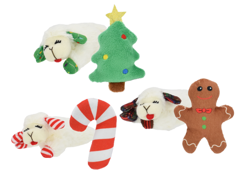 Multipet Holiday Lamb Chop Crinkle & Catnip Cat Toy, Assorted 2 pk