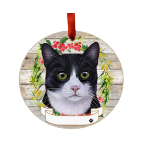 E & S Imports Black & White Cat Ceramic Holiday Ornament 