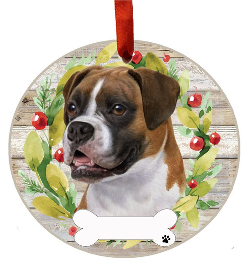 E & S Imports Boxer Uncropped Ears Ceramic Holiday Ornament 