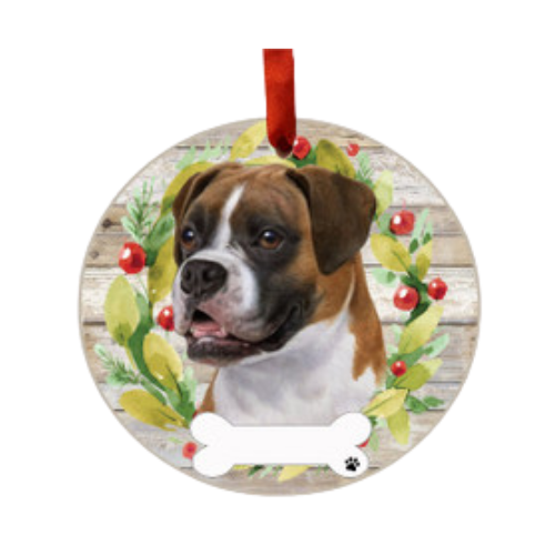 E & S Imports Boxer Uncropped Ears Ceramic Holiday Ornament 