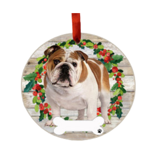 E & S Imports Bulldog Full Body Ceramic Holiday Ornament 
