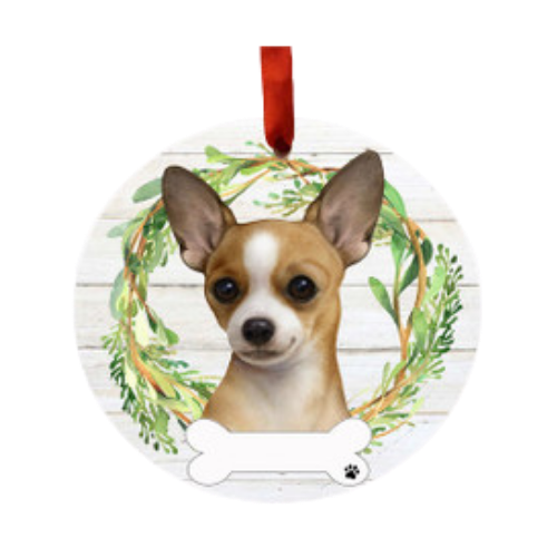 E & S Imports Chihuahua Tan & White Ceramic Holiday Ornament 