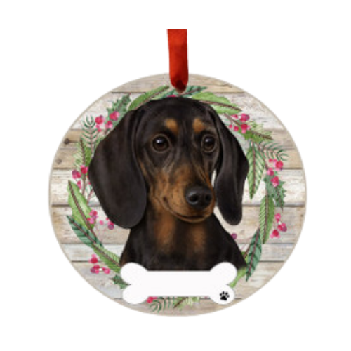 E & S Imports Dachshund Black Ceramic Holiday Ornament 