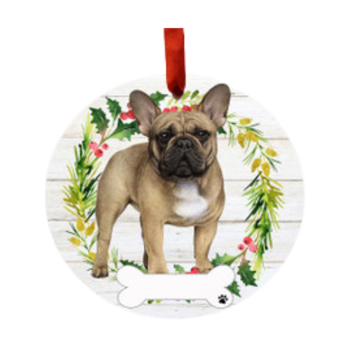 E & S Imports French Bulldog Full Body Ceramic Holiday Ornament 