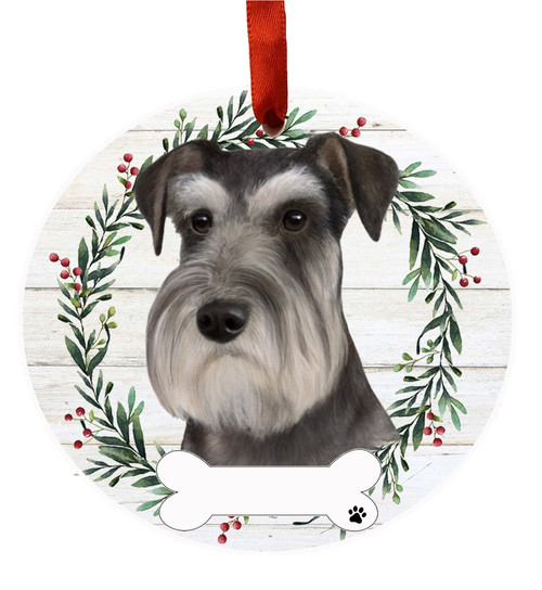E & S Imports Schnauzer Uncropped Ears Ceramic Holiday Ornament 