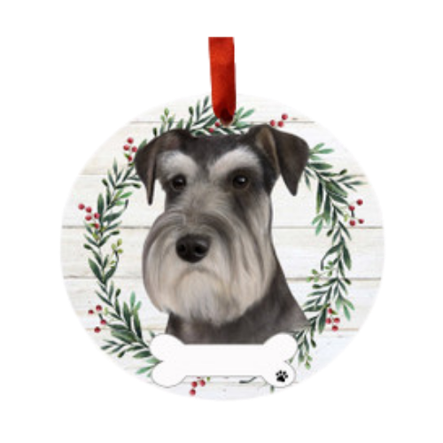 E & S Imports Schnauzer Uncropped Ears Ceramic Holiday Ornament 
