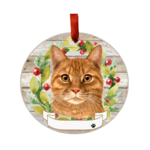 E & S Imports Tabby Cat Orange Ceramic Holiday Ornament 