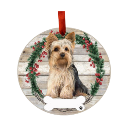 E & S Imports Yorkie Full Body Ceramic Holiday Ornament 
