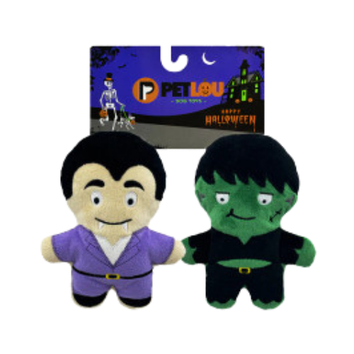 Petlou Halloween Trick or Treat Pals Drake & Frank Plush Dog Toys 2 pk
