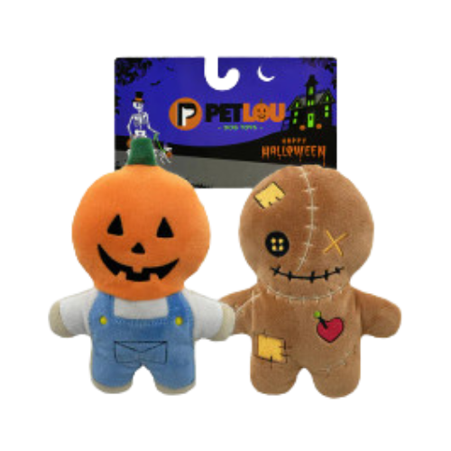 Petlou Halloween Trick or Treat Pals Scarecrows Plush Dog Toys 2 pk