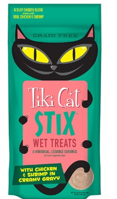 Tiki Cat Stix Chicken & Shrimp in Creamy Gravy Lickable Wet Cat Treats 3 oz