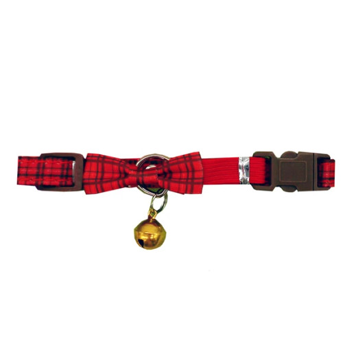 Kole Imports Plaid Pattern Adjustable Cat Collar With Bell and Bow Tie 