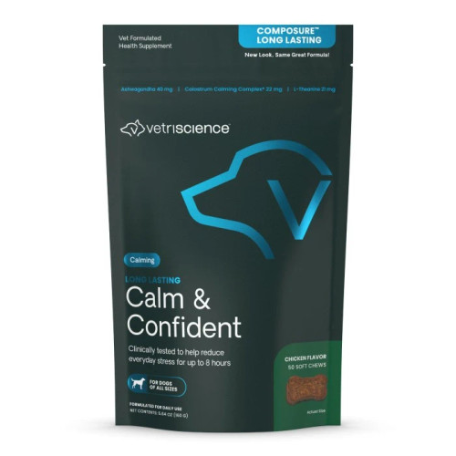 Vetriscience Long Lasting Calm & Confident Calming Chicken Flavored Soft Chews for Dogs 50 ct