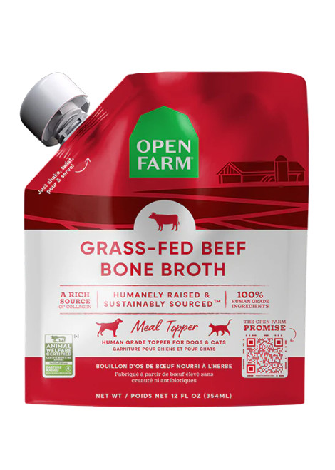 Open Farm Grass-Fed Beef Bone Broth Meal Topper for Dogs & Cats 12 oz
