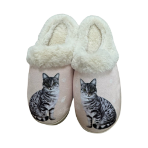 E & S Imports Silver Tabby Snugg Slippers