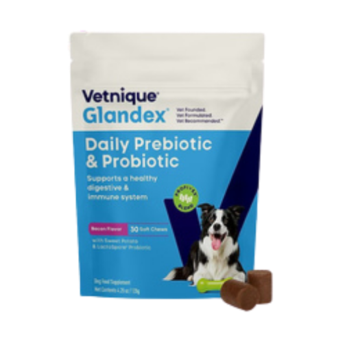 Glandex Daily Probiotics & Digestive Health Prebiotics Bacon Flavor Soft Chew Aid Supplement for Dogs
