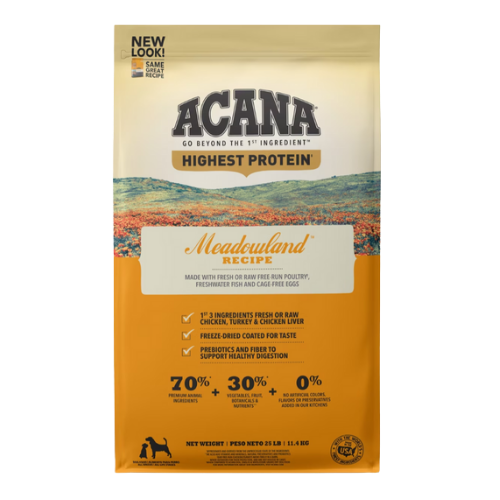 Acana Highest Protein, Meadowland Recipe Dry Dog Food 25 lb