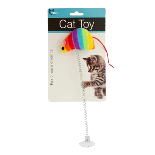 Kole Imports Striped Mouse Spring Cat Toy with Suction Cup 