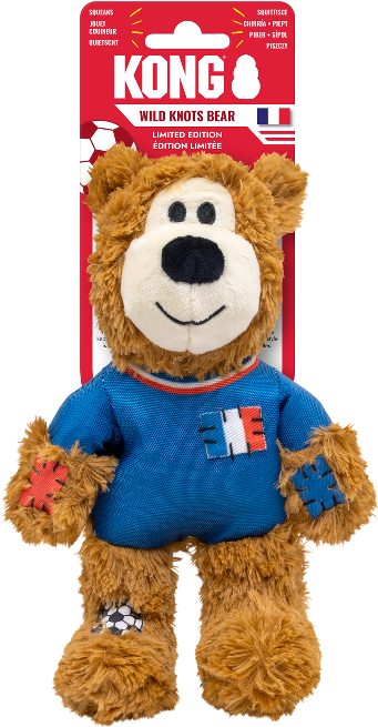 Kong Limited Edition Soccer France Wild Knots Bear Dog Toy 7 in