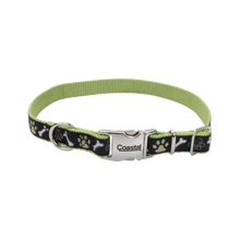 Coastal Pet Products Ribbon Adjustable Dog Collar with Metal Buckle- Brown Paws & Bones