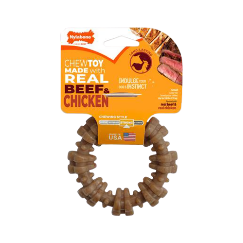 Nylabone Strong Chew Textured Ring Real Beef & Chicken Dog Chew Toy Small Dog